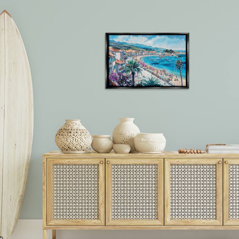 Stupell Busy Summer Beach Town Framed Floater Canvas Wall Art Design By LSR Design Studio