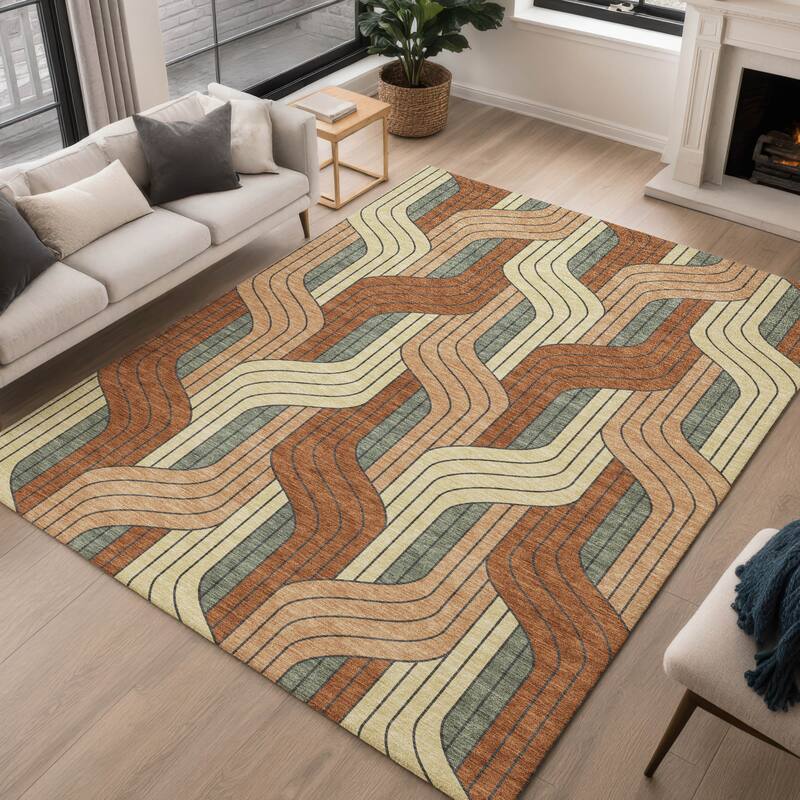 Machine Washable Indoor/ Outdoor Modern Pathway Chantille Rug