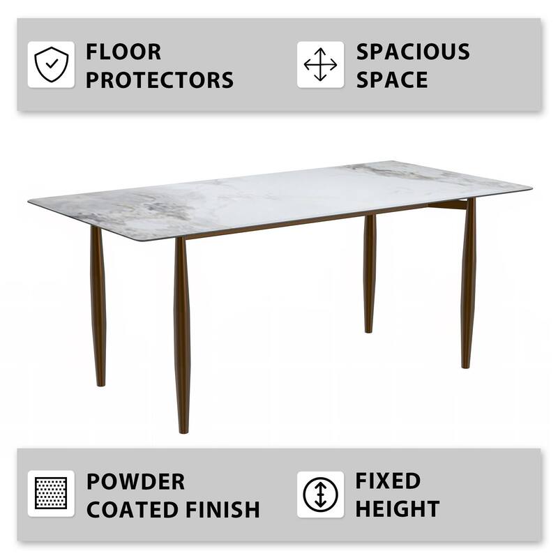 Zinti Rectangular Dining Table with Sintered Stone/Glass Top and Steel Legs