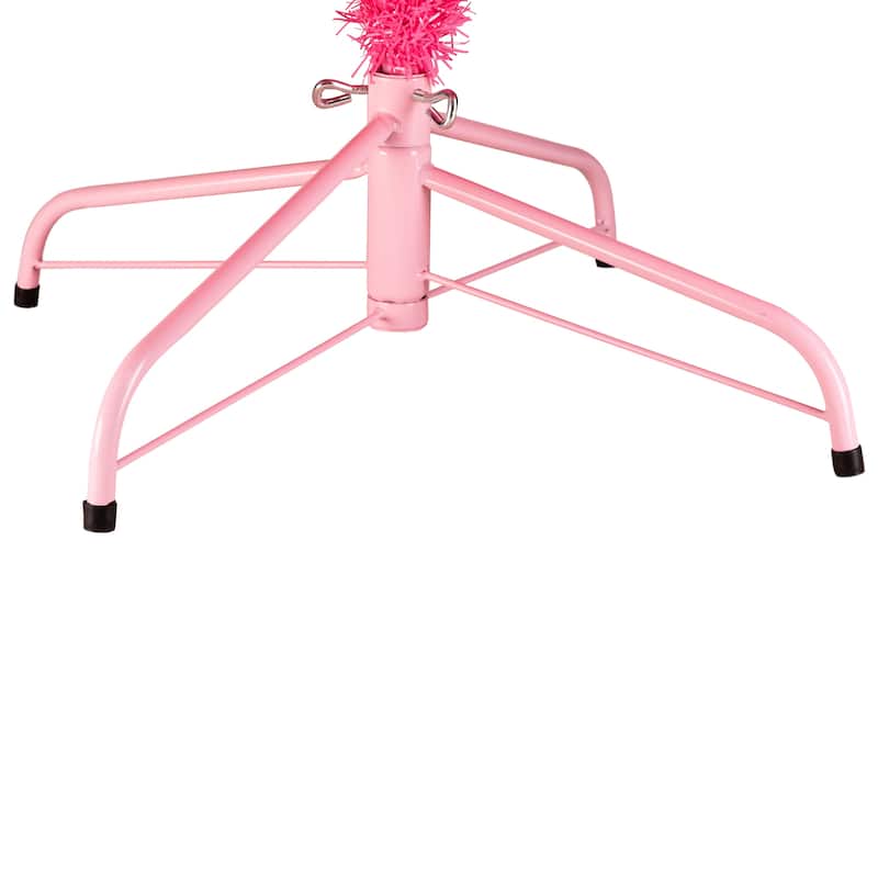 Pre-Lit Artificial Tinsel Christmas Tree - 7' - Pink - Clear Lights - 7 Foot