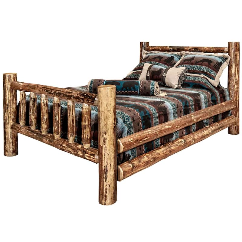 Log Bed - Full Size Spindle Style Pole Pine - Durable Heirloom Quality Furniture 87"L x 60"W x 47"H