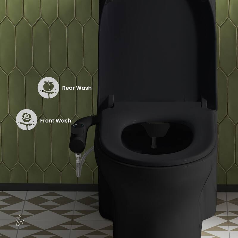 Aqua Non-Electric Bidet Toilet Attachment In Glossy Black With Black Knob