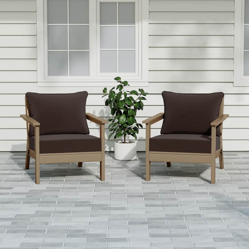 Birchwood All Weather HDPE Outdoor Patio Weathered Wood Deep Seating Conversation Set With Cushions (2-Piece) - Weathered Wood/Brown