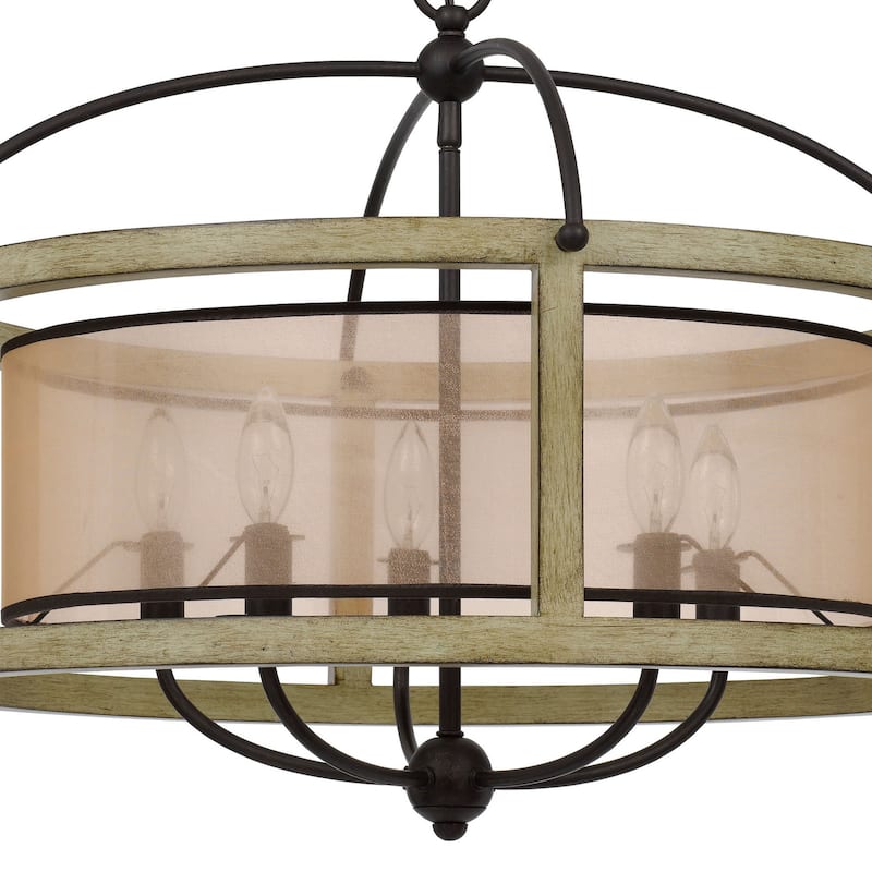 Acia 26 Inch Chandelier, Classic Round Organza Shade Wood, Metal