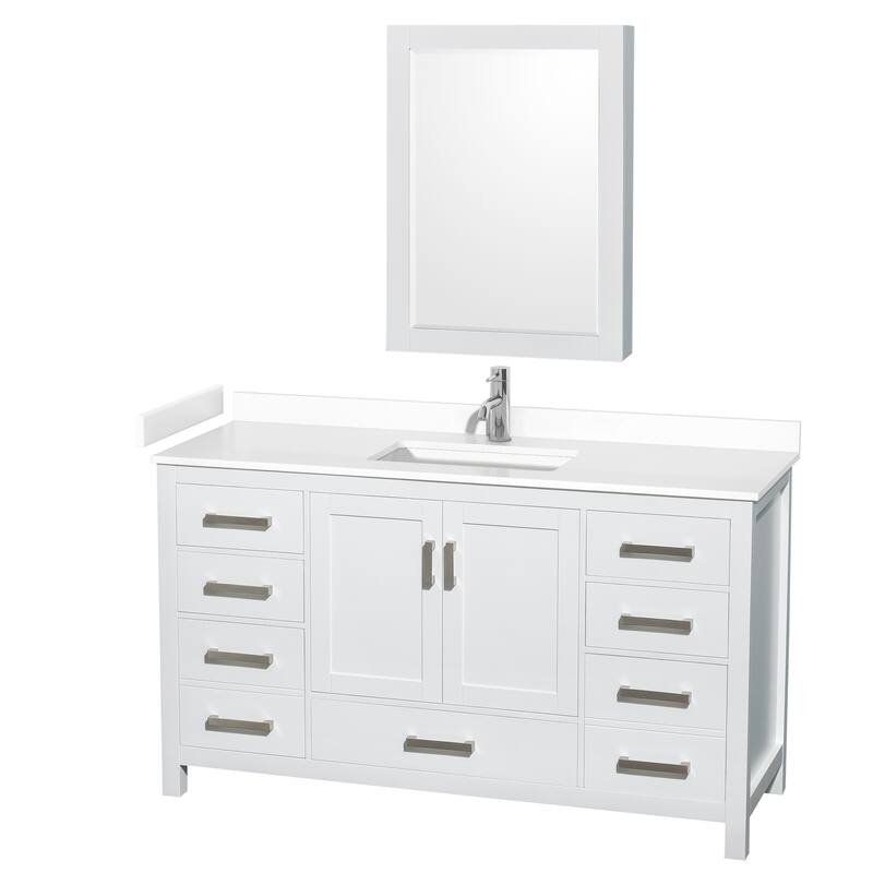 Wyndham Collection Sheffield 60" Single Bathroom Vanity, Carrara - White / White Cultured Marble Top / Brushed Chrome