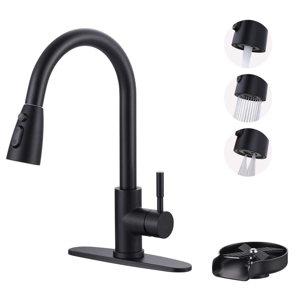 WOWOW Single-Handle Pull Down Sprayer Kitchen Faucet with Glass Rinser