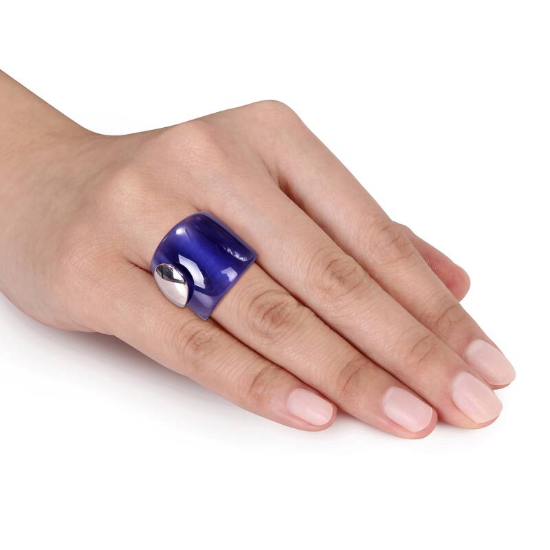 Miadora 35ct TGW Blue Simulated Cat Eye Ring in Sterling Silver