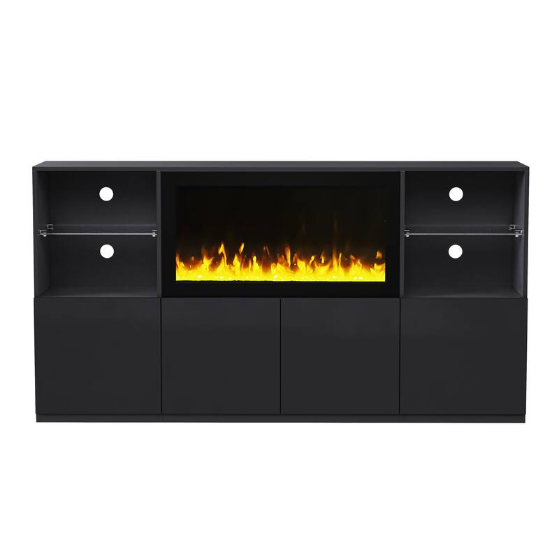 Modern High Gloss TV Stand with 34.2" Non-heating Electric Fireplace, LED Lighting for TVs up to 75"