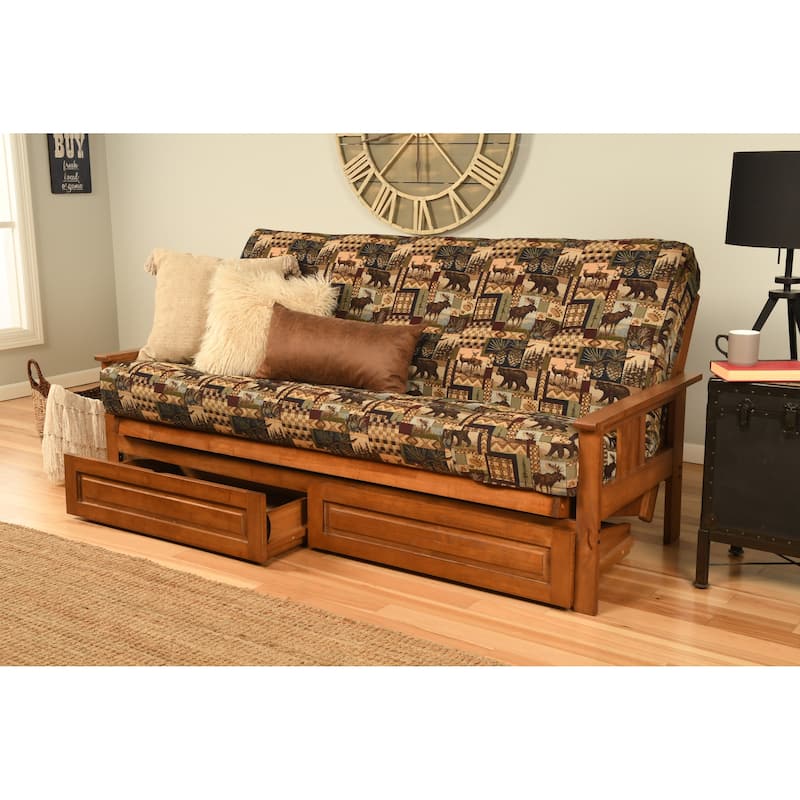 Somette Monterey Sofa in Barbados Finish with Storage and Removable Printed Mattress Cover