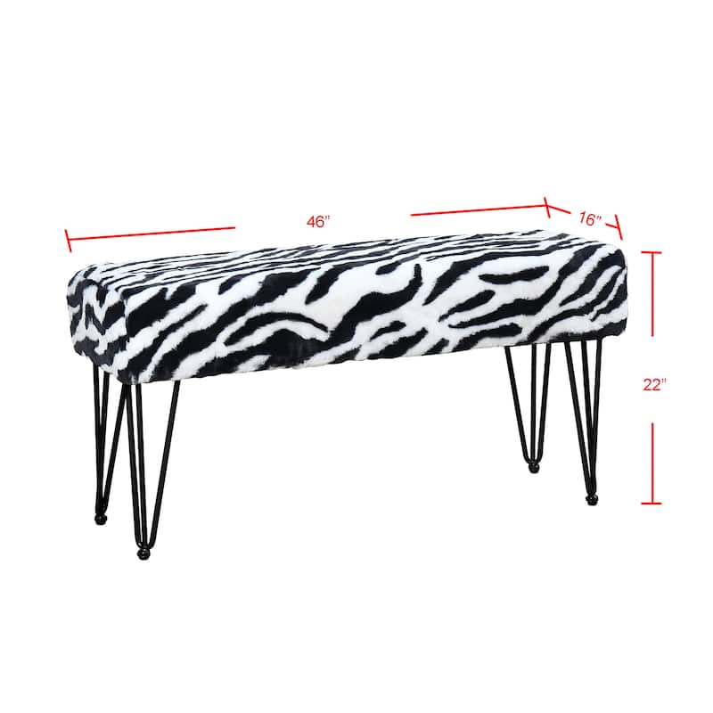 Home Soft Things Animal Pattern Ottoman Bench with Black Metal Legs