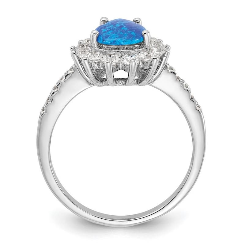 Curata 925 Sterling Silver Pear Simulated Blue Opal Statement Ring