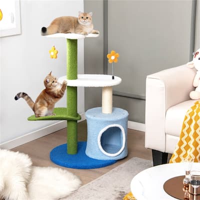 4-Tier Cat Tree with Cozy Perch, Scratching Post & Interactive Toys for Fun & Comfort - 19.5" x 19.5" x 34.5"