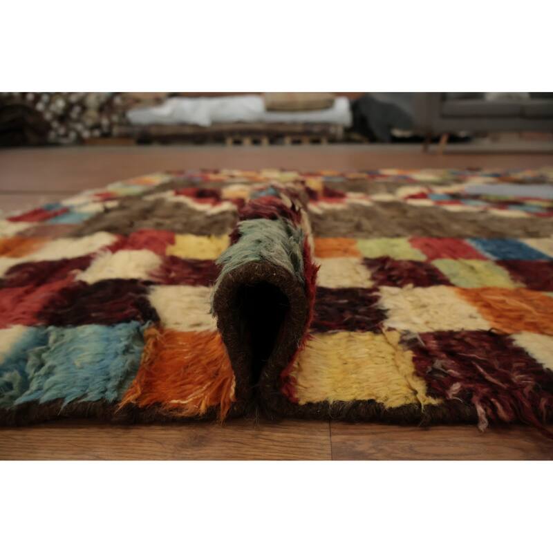 Hand Knotted Oriental 100% Wool Carpet Modern Geometric Brown Moroccan Area Rug - 9' 5'' X 6' 9''