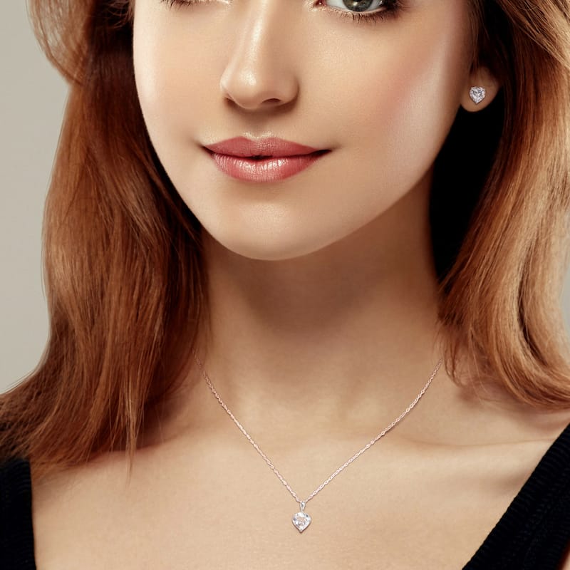 Miadora 6 5/8ct TGW Heart-Shape White Topaz 2-Piece Set of Necklace and Earrings Sterling Silver