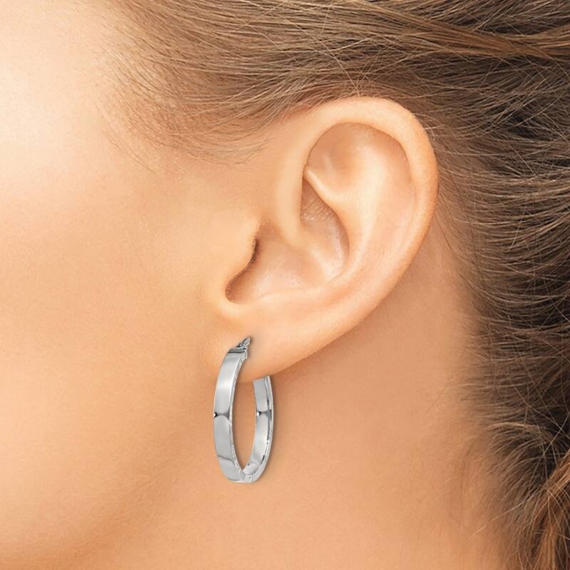 Curata 14k White Gold Sparkle Cut Edge Medium Polished Hoop Earrings - 25x25mm