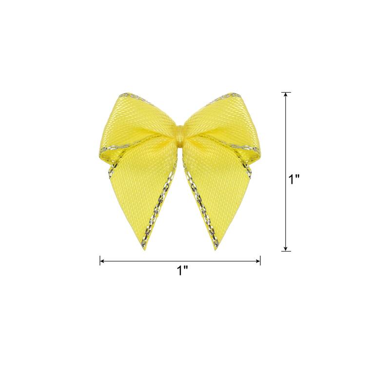 50Pcs Mini Metallic Edge Ribbon Bow 1" Satin Ribbon Flower Bows Soft - Yellow
