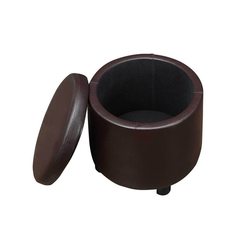 Space-Saving Round Accent Storage Ottoman with Reversible Tray Lid for Seating, Storage and Decorative Use