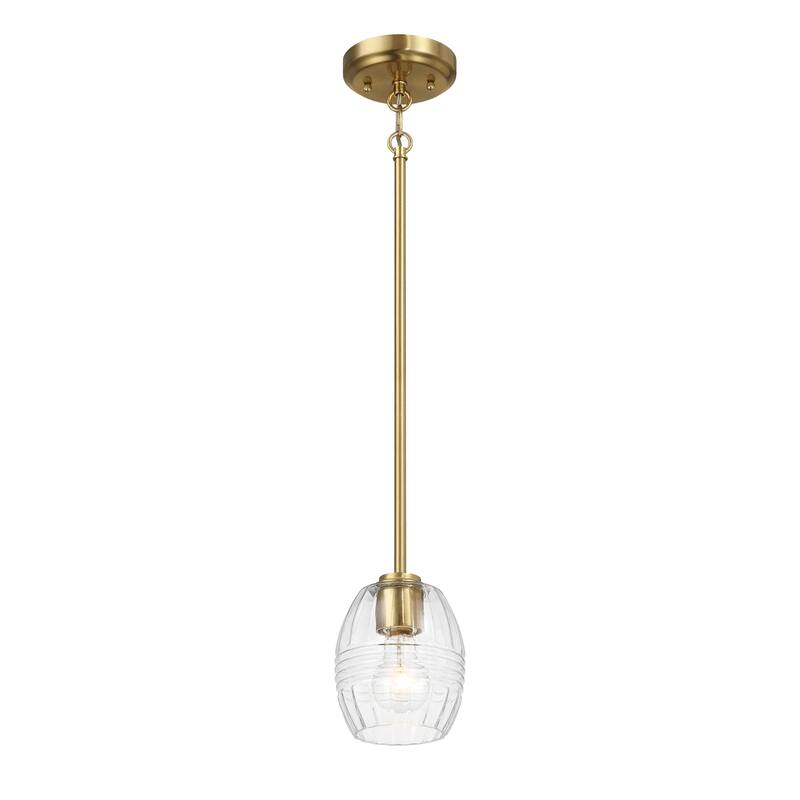 Single Pendant Chain Hanging Light with Clear Glass - Satin Brass