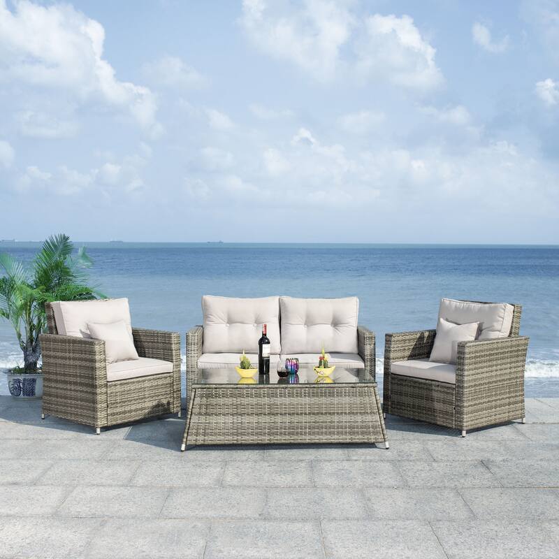 SAFAVIEH Outdoor Living Lorma 4-Piece Patio Set - 55"W x 32"D x 33"H