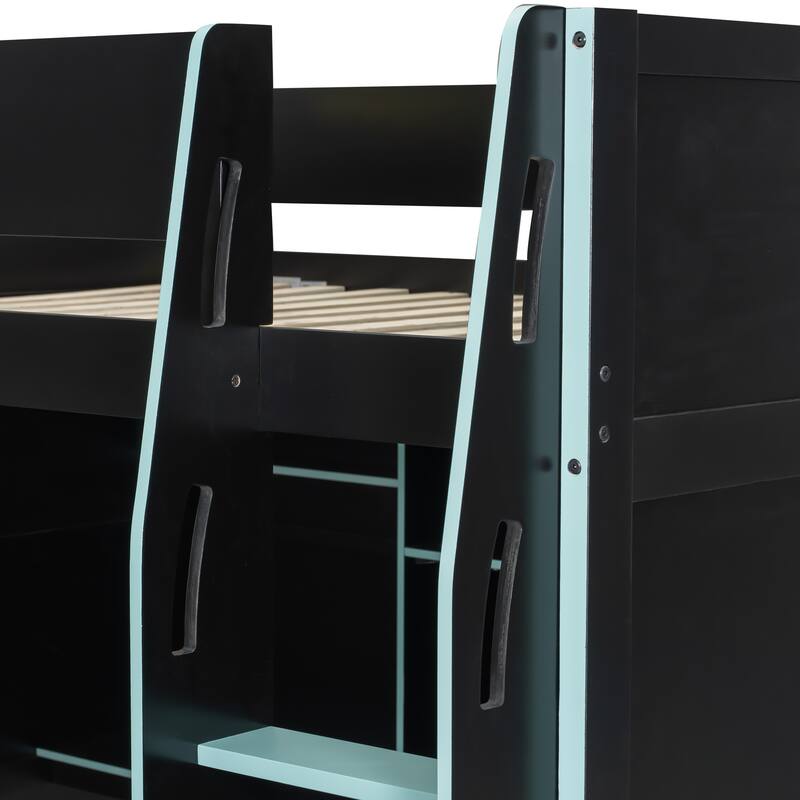 Full-Size Modern Gaming Wooden Loft Bed with RGB Lighting, Desk & Open Storage by Harper&Bright Designs