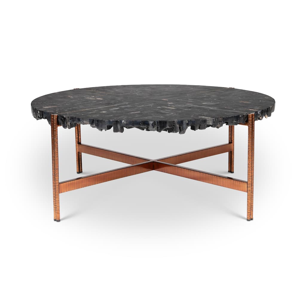 Relique - Jenna Coffee Table - Natural Dark Top - Copper Base