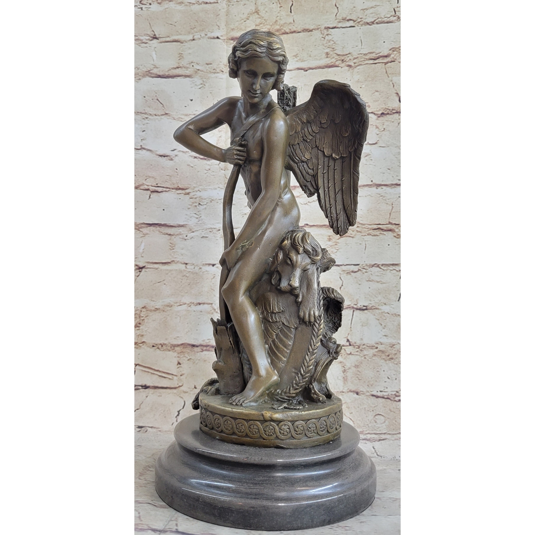 Ipos Fallen Angel W/ Lion Pelt Hot Cast Bronze Sculpture Statue Clical Decor