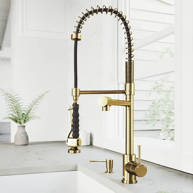 VIGO Zurich Pull-Down Spray Kitchen Faucet - Faucet with Soap Dispenser - Matte Gold