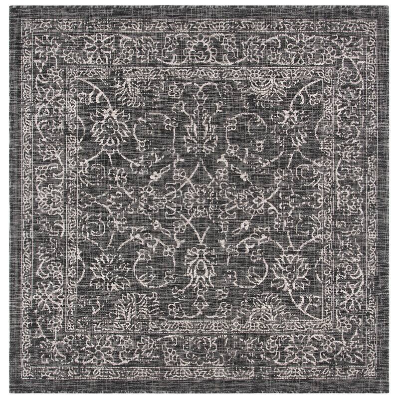 SAFAVIEH Courtyard Aquata Indoor/ Outdoor Waterproof Patio Backyard Rug - 4' Square - Black/Ivory