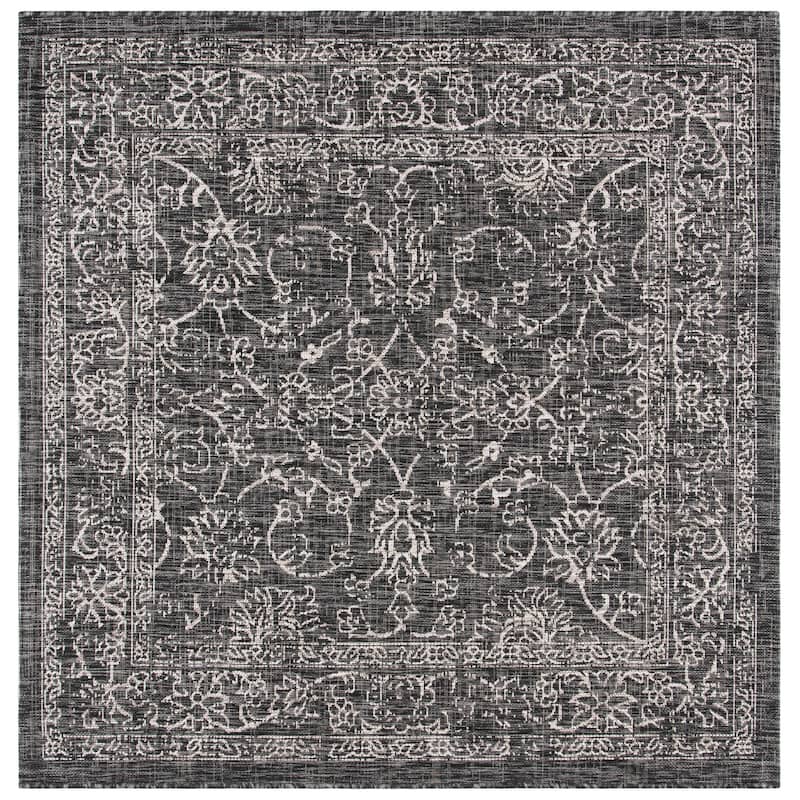 SAFAVIEH Courtyard Aquata Indoor/ Outdoor Waterproof Patio Backyard Rug - 5'3" Square - Black/Ivory