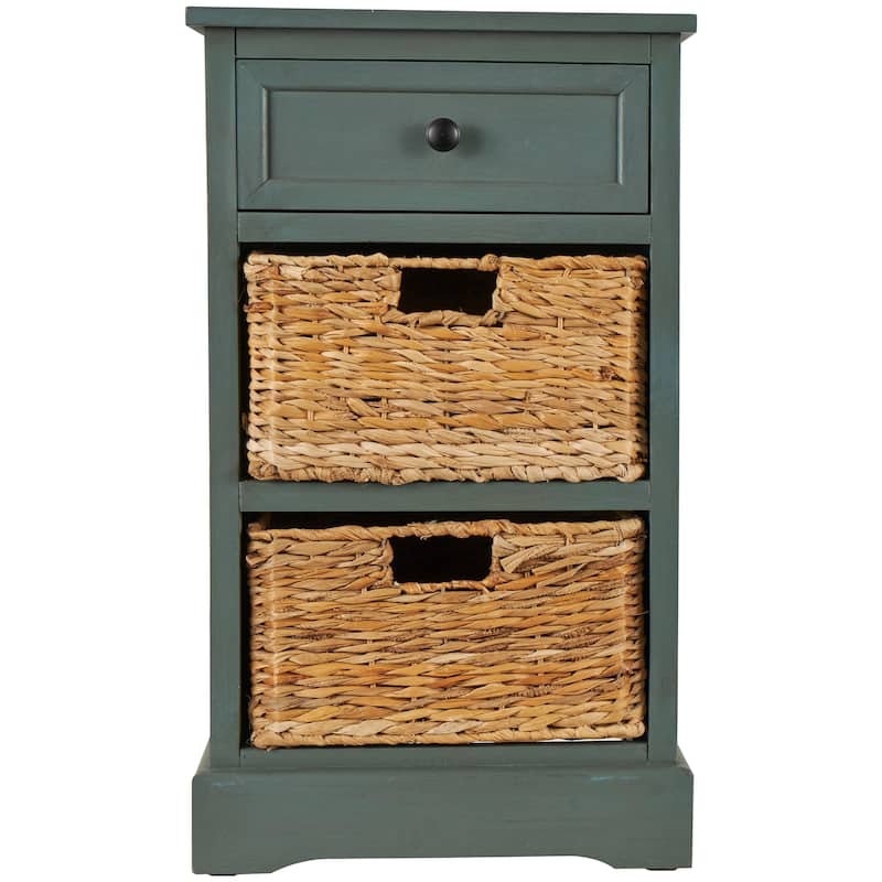 Wood Storage Unit with 2 Wicker Basket Drawers - Black, Brown, Teal, Cream - Roche River Decor - Green