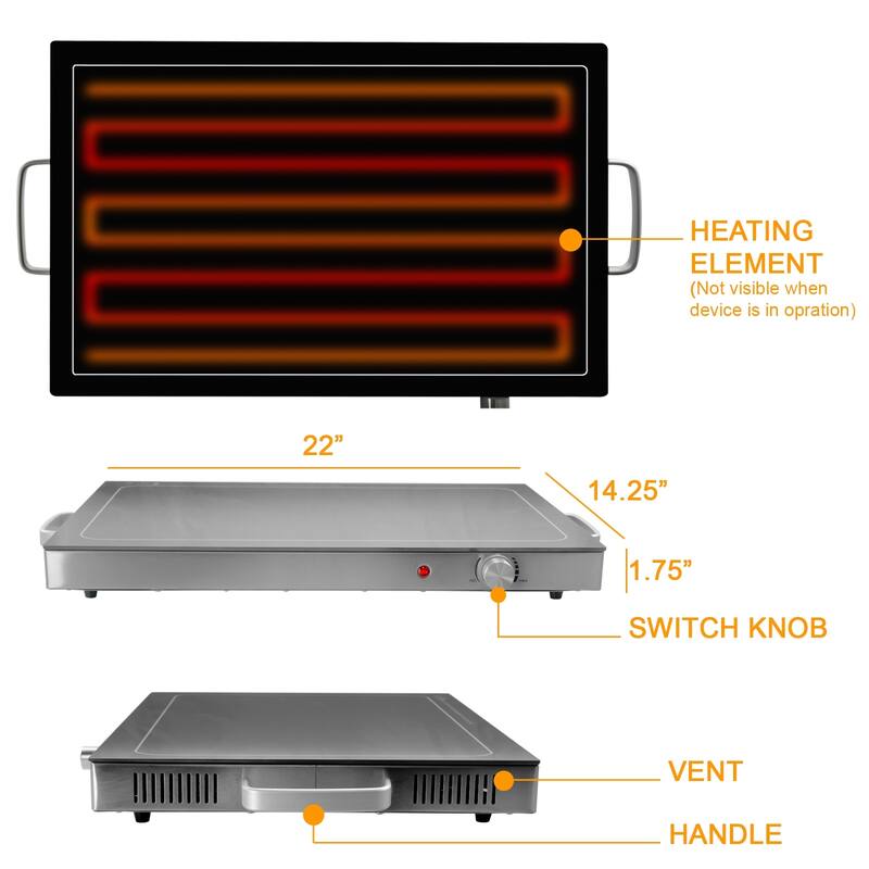 MegaChef 25in Length Electric Warming Tray with Adjustable Temperature