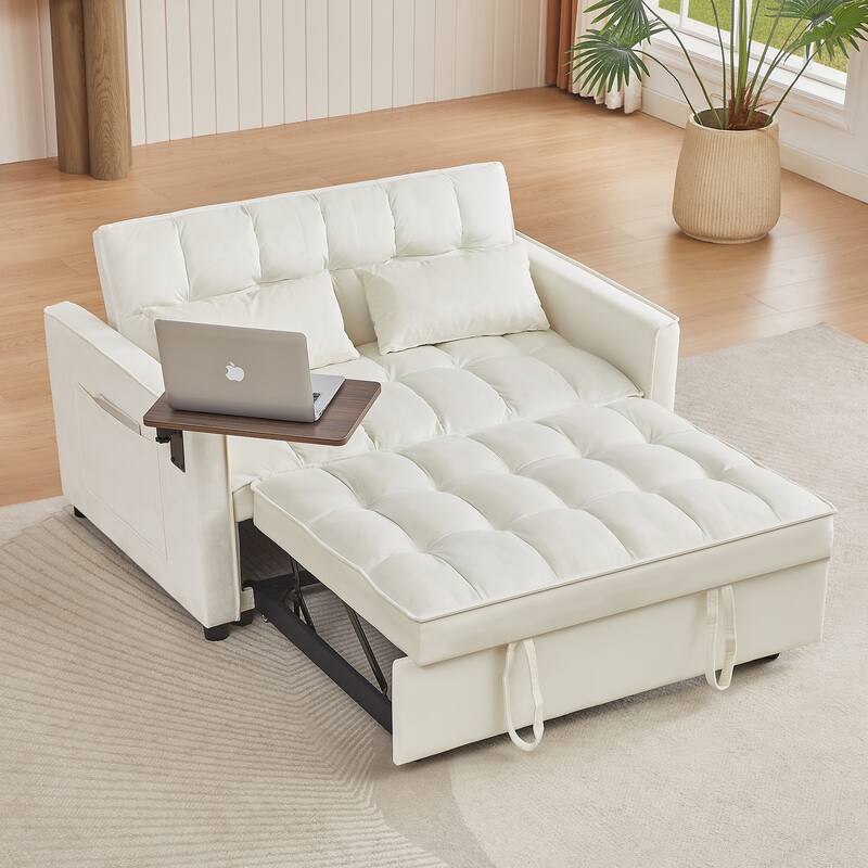 3-in-1 Convertible Sleeper Sofa Bed, Loveseat with Side Pockets, Small Lounge Sofa with Adjsutable Backrest and Lumbar Pillow