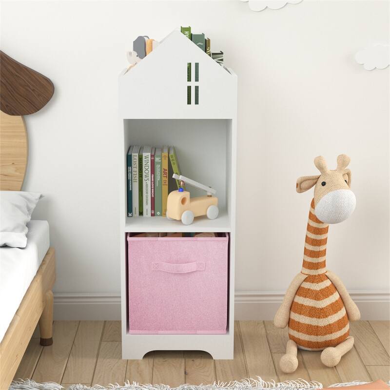 2-Tier Kids Bookcase with Storage and Collapsible Fabric Drawers