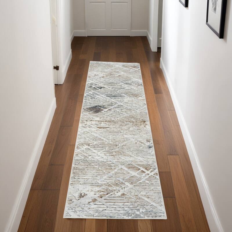 Fice Power Loomed Abstract Modern Non Skid Stain Resistant Area Rug By HomeRoots - 90' X '27' X '0.39 - 90' X '27' X '0.39 - Black - Runner
