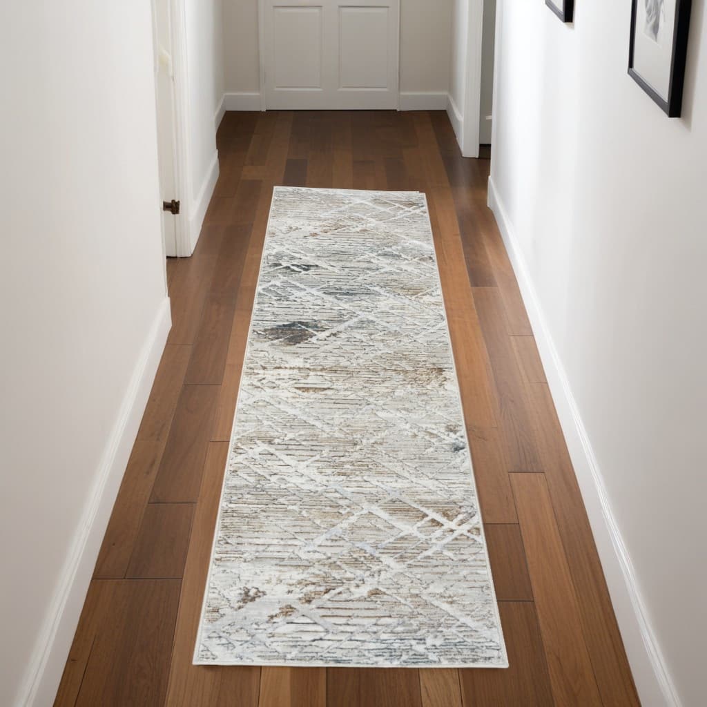 Fice Power Loomed Abstract Modern Non Skid Stain Resistant Area Rug By HomeRoots - 90' X '27' X '0.39