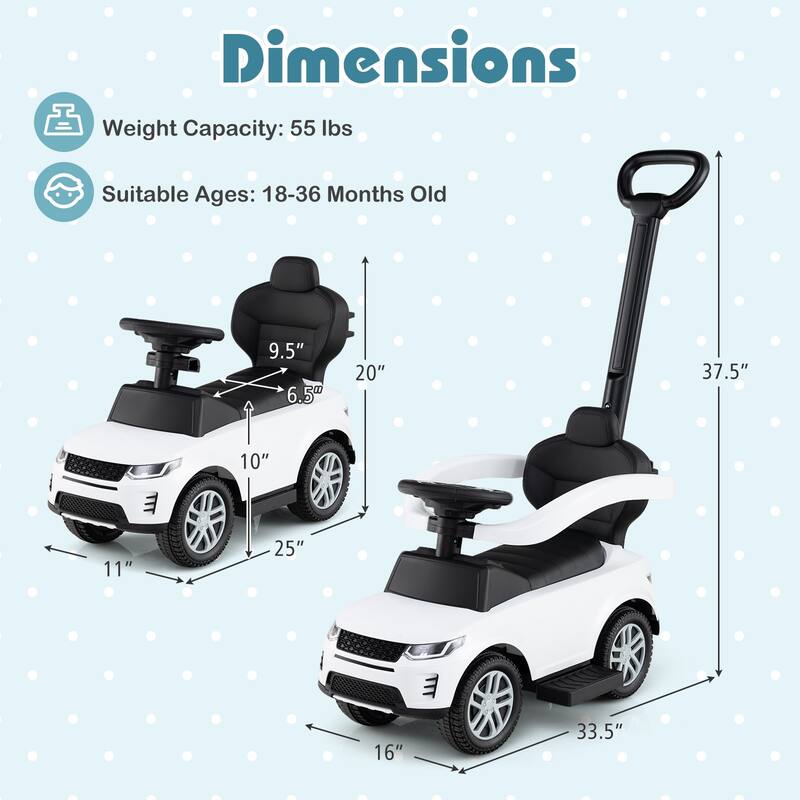 3-in-1 Ride-On Toddler Car with Detachable Guardrail, Retractable Footrest and Safe Design - 33.5" × 16" × 37.5"