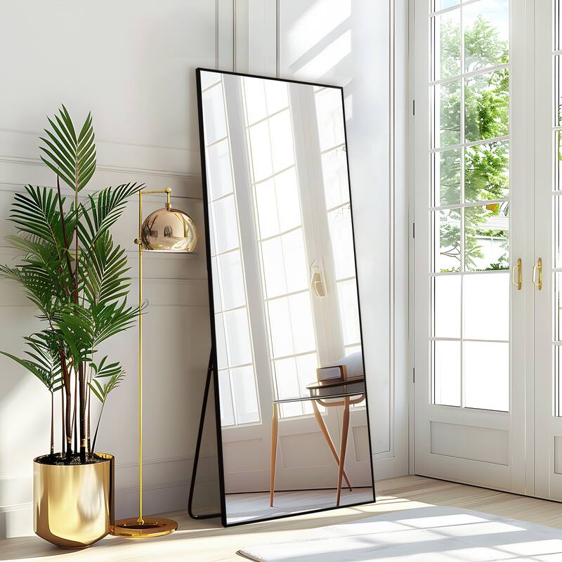 Aluminum Alloy Fine Edge Right Angle Full Length Mirror - 69"x24" - Black-Rectangular