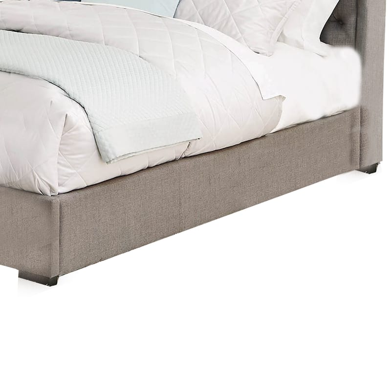 Fabric Upholstered Wooden Queen Size Bed with Button Tufted Details, Gray