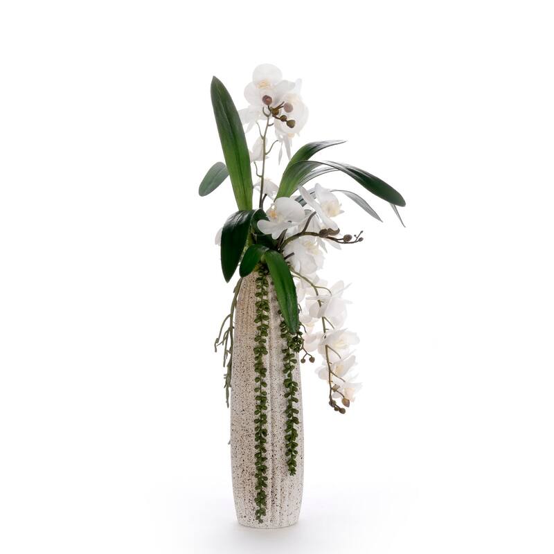 Real Touch White Orchid Flower Arrangement in Ceramic Vase