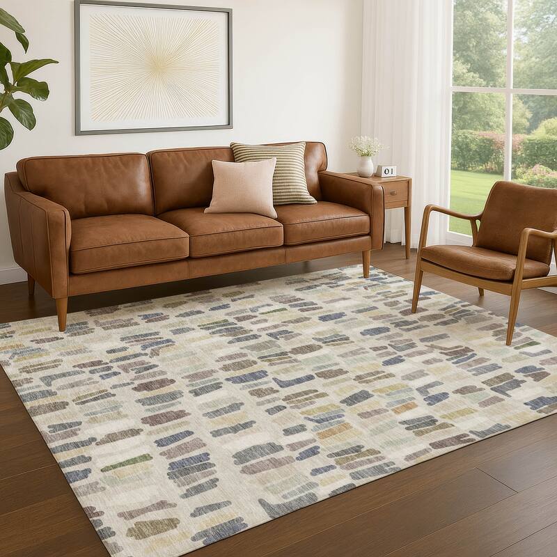 Machine Washable Indoor/ Outdoor Modern Mosaic Chantille Rug