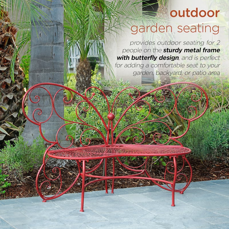 Alpine Corporation 62" x 26" Outdoor 2 Person Metal Butterfly Shaped Garden Bench