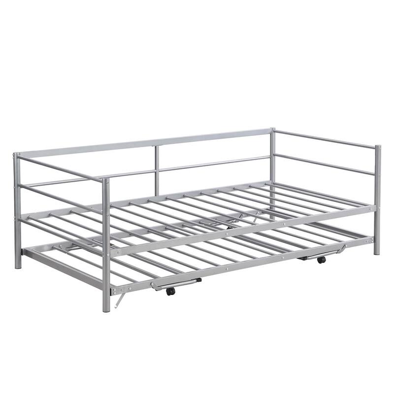 Merax Twin Size Metal Daybed with Adjustable Trundle, Pop Up Trundle