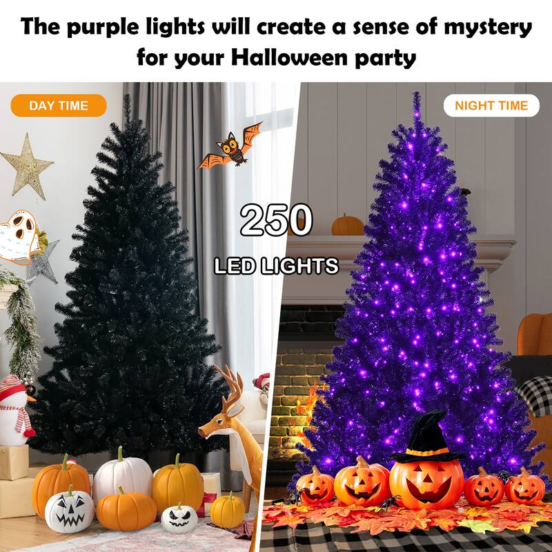 6ft Pre-lit PVC Christmas Halloween Tree Black w/ Purple LED Lights