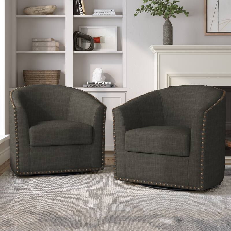 Nailhead Trim Upholstered Swivel Accent Chairs Set of 2 - Grey