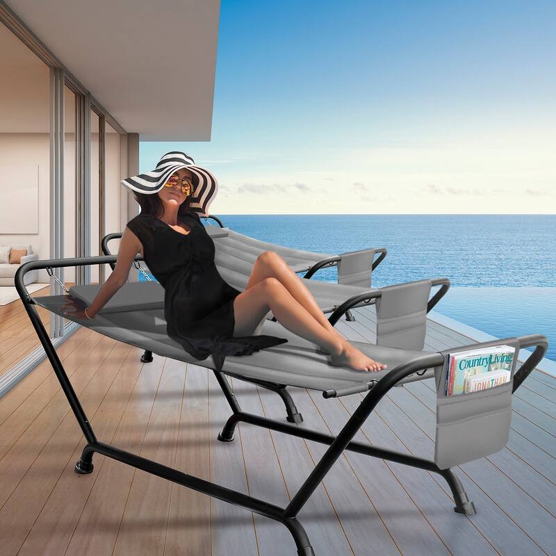 Sorbus Hammock Bed with Stand, Features Deluxe Pillow and Storage Pockets, Supports 500 Pounds