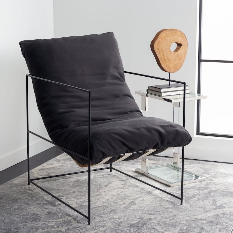 SAFAVIEH Corrie Pillow Top Accent Chair - 26" W x 42" D x 37" H - 26"W x 42"D x 37"H - Black