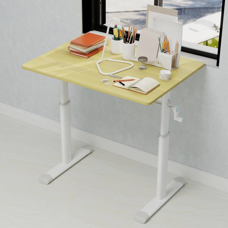 GDFStudio - 32"W Manual Height Adjustable Ergonomic Computer Desk - Natural