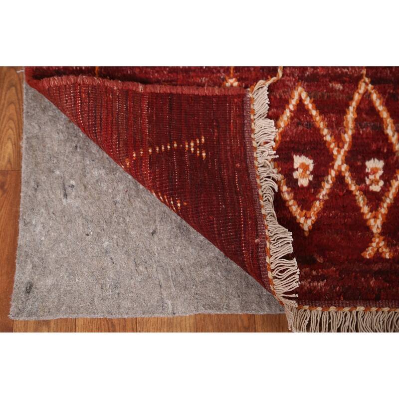 Hand Knotted Oriental 100% Wool Carpet Modern Tribal Red Moroccan Area Rug - 7' 8'' X 5' 7''
