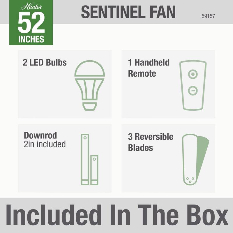 Hunter Fan Sentinel Brushed Nickel 52-inch Ceiling Fan with 3 Reversible Blades - Silver