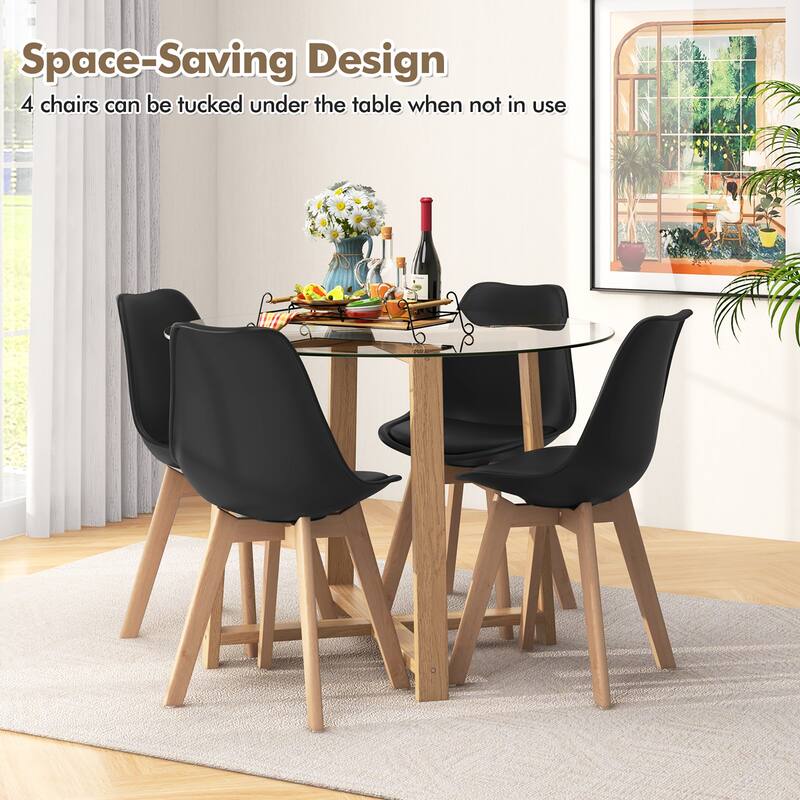 Gymax 5 PCS Dining Table Set for 4 w/ Solid Wood Legs Tempered Glass